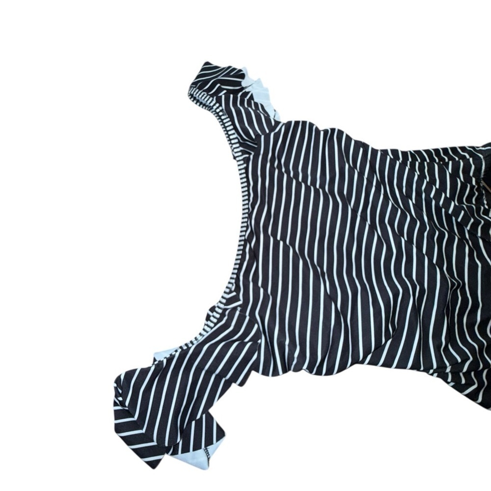 Vince Camuto Off-Shoulder Striped One Piece - Black and White - Picture 5 of 7